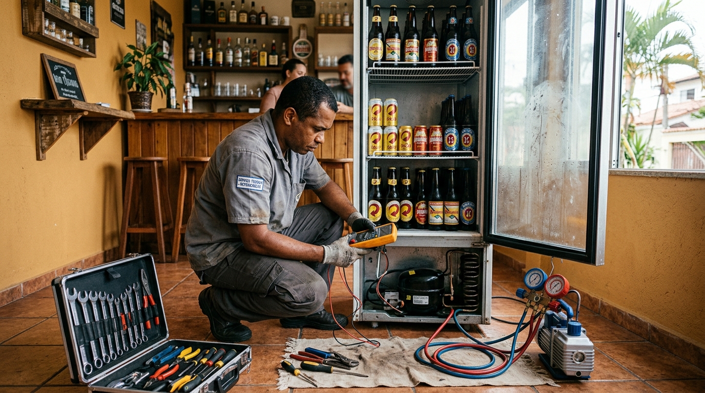 Troca de termostato de cervejeira em atendimento técnico em Santo André‑SP