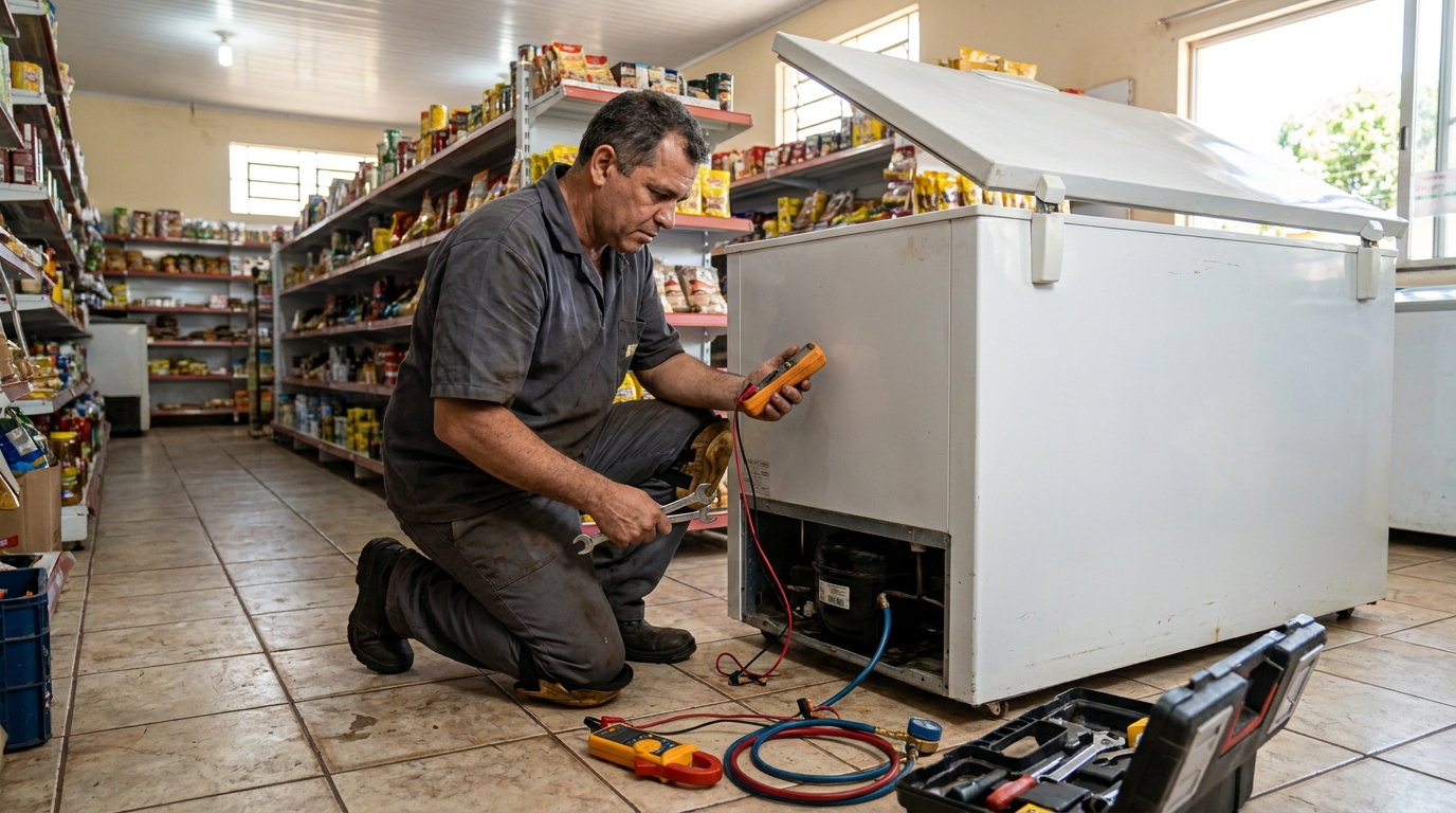 Troca de termostato de freezer em atendimento técnico em Santo André‑SP